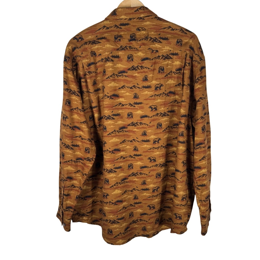 Duluth Trading Co Relaxed Fit Bear Mountain Print Shirt Men XL Button Down Brown - Picture 5 of 7